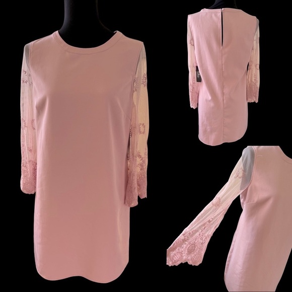 Lulu’s Blush Pink Dress with Lace Sleeves - Picture 5 of 10